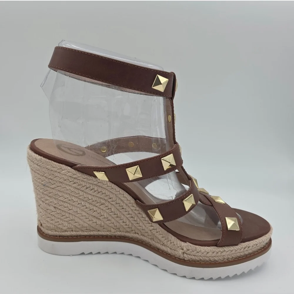 The Wishbone Collection Brown Studded Gladiator Wedge Sandals Size 10M